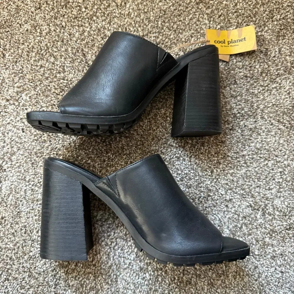 NWT Cool‎ Planet By Steve Madden Trendy Chunky Slip On High Heel Grunge Preppy